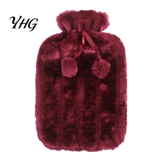 Period Pain Relief Hot Water Bag 2L Bottle with Plush Cover, Pompom Drawstring Bag, Winter Warm for Hands, Feet, Stomach Portable