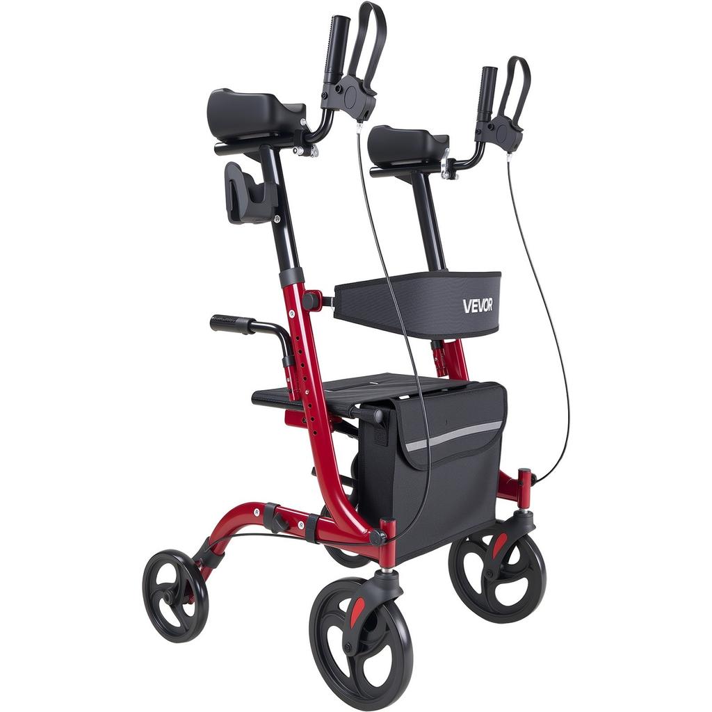 Rollator Walker with Seat for Seniors, Foldable Rolling Walker, Lightweight Aluminum Mobility Walking Aid with PVC Solid Wheels, Adjustable Handle,