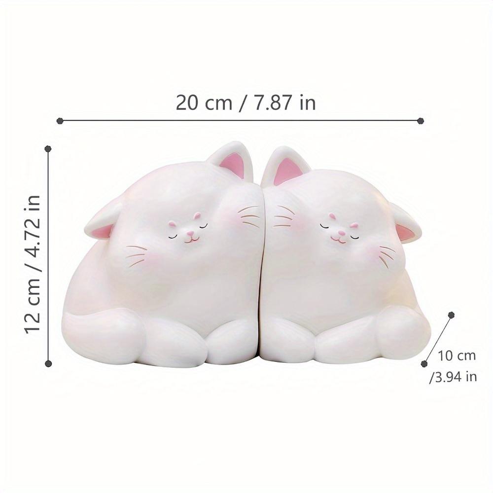 1pair/2pcs of super cute light luxury cream style cat face resin decorative bookends, heavy duty non slip bookends, for book magazine organization,
