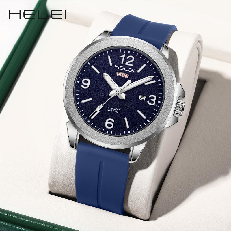 Mens Quartz Watch Magnetic Silicone Strap Luminous Hands Day Date Waterproof Wristwatches