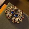 Vintage Colored Rhinestone Inlaid With Flower Earrings Light Luxury Retro Style Medieval Hollowed Out