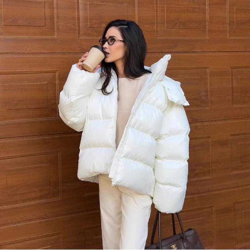 Womens Removable Hooded Puffer Jacket Warm Cotton-Polyester Filled Casual Outerwear Loose Fit Winter Coat