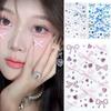 Cario Face Sticker Glitter Cubic Jewel Sticker Idol Makeup Sticker Complete Collection 1 Pcs Ribbon Sticker 3-Piece Set