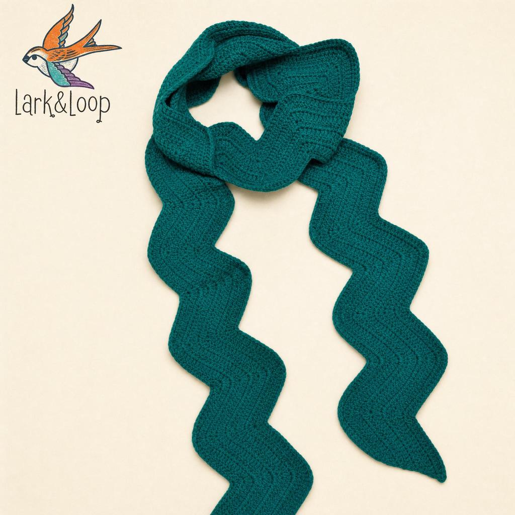 Hand Crochet Wavy Scarf Handmade Ripple Knit Neck Wrap Emerald Green Slim Wave Scarf for Women Autumn Winter