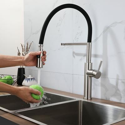 Stal Nierdzewna 304 Misa Warzywna Kran Czarny Wąż Silikonowy Kran Kuchenny Kran Niklowany Kran Mieszalnik Gorącej i Zimnej Wody