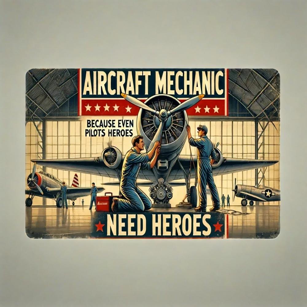"AeroGuardian Pro: Vintage Aircraft Mechanic Aluminum Plaque | Military Aviation Wall Art for Hangars & Maintenance Bays"