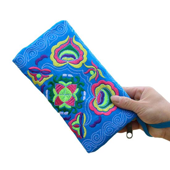 Women Ethnic Handmade Embroidered Wristlet Clutch Bag Zipper Purse Long Wallet
