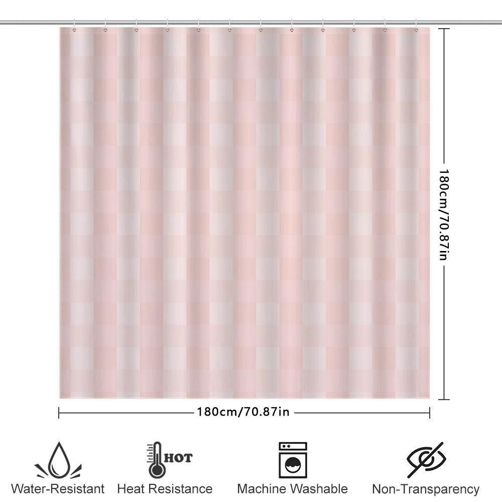 Pink Checkered Shower Curtain Waterproof Bath Rug Decorative Liner For Bathtub Home Bathroom Decoration Pink White 180 X 245Cm (