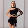 Abito da Danza Latina in Pizzo per Donne Nero Top a Manica Singola Set Gonna con Frange Costume per Allenamento Cha Cha Danza Samba Rumba Performance