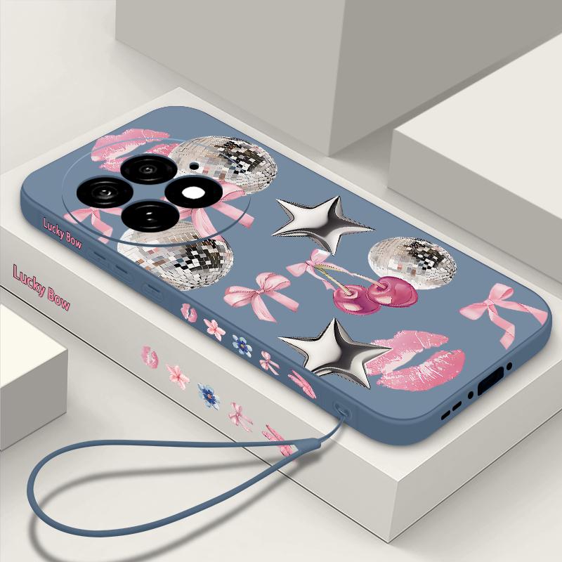 Shockproof Soft TPU Phone Case For OnePlus 15 13 13T 12 13R 12R 11R Cherry Bowknot Pattern Cover For OnePlus Nord 5 Ace 5 3 2 5G