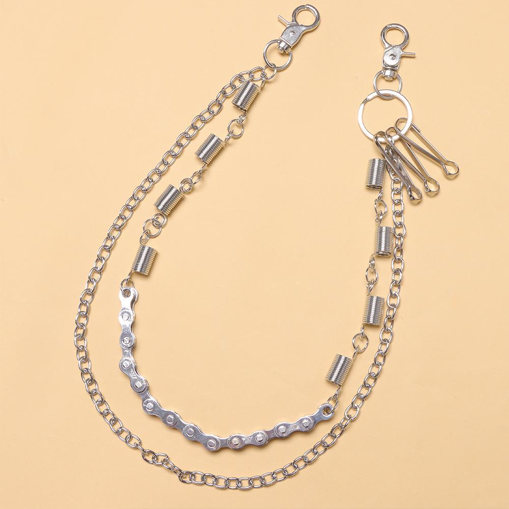1/2 Layer Long Metal Belt Chain Rock Punk Hook Trousers Pant Waist Link Wallet Chain Belts Keychain Ring Clip Keyring