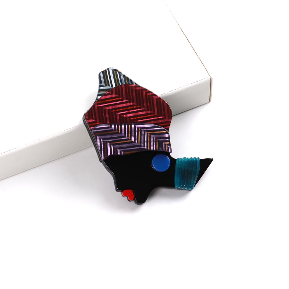 Vintage Acrylic Black Lady Women's Brooch Badges Cartoon African Girl Figure Brooches Lapel Pins Clothing Jewelry Accessories