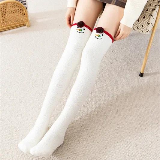Over Above Knee Socks Long Womens Striped Panda Cat Winter Warm Ladies Girls Black White Funny Thigh High Stockings Christmas