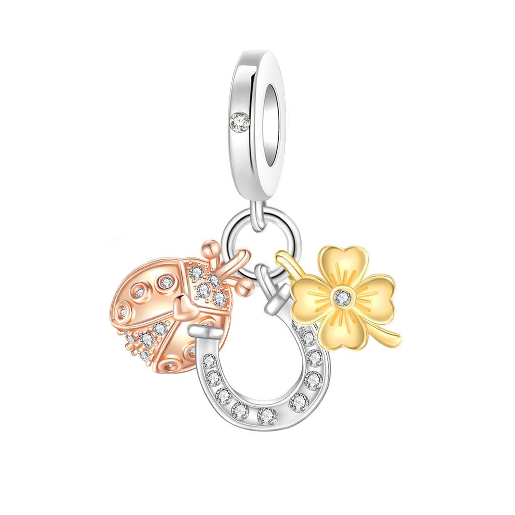 Luckly Four Leaf Shamrock Dangle Charm Copper Family Tree Flower Bead Pendant Compatible With Authentic Bracelets Necklaces Jewellery