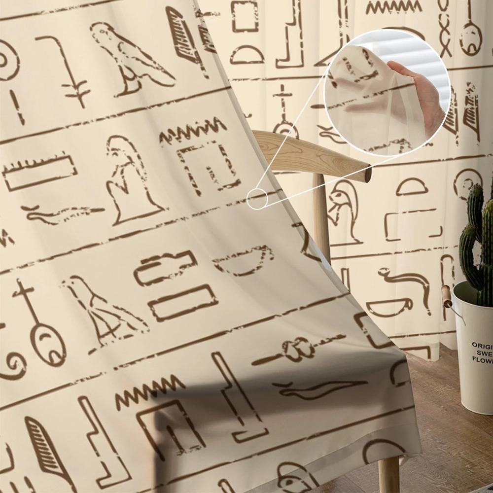 Antique Egyptian Mural Prints Transparent Drapes for Living Room Decoration Window Panel Drapes Cooking Area Soft Tulle Light Voile Silk-like Fabric