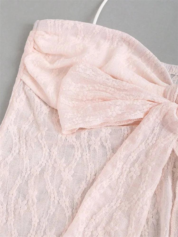 Crop Top Phumee Bow Knot Lace Halter Off the Shoulder A2454