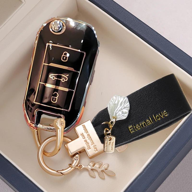 Key Case for Car Soft TPU Car Flip Key Case Full Cover Holder For Peugeot 3008 208 308 508 408 2008 307 4008 For Citroen C4 C4L