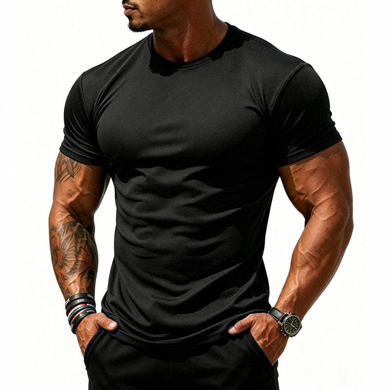 T-shirt da uomo traspirante ad asciugatura rapida elastica tinta unita sportiva fitness casual a maniche corte