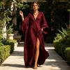 Comfortable Daily Wear Dress Women's Cotton Linen Maxi Dress, V Neck Batwing Sleeve Lightweight Summer High Split Loose Casual Beach Sundress