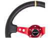 NRG Innovations Reinforced Steering Wheel 350mm Sport Steering Wheel Red Black Yellow Center Mark NRG-RST-006RD-Y - (3" Deep) - Round-Hole Spokes,
