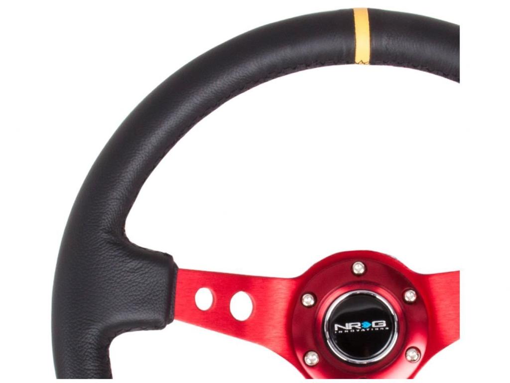 NRG Innovations Reinforced Steering Wheel 350mm Sport Steering Wheel Red Black Yellow Center Mark NRG-RST-006RD-Y - (3" Deep) - Round-Hole Spokes,