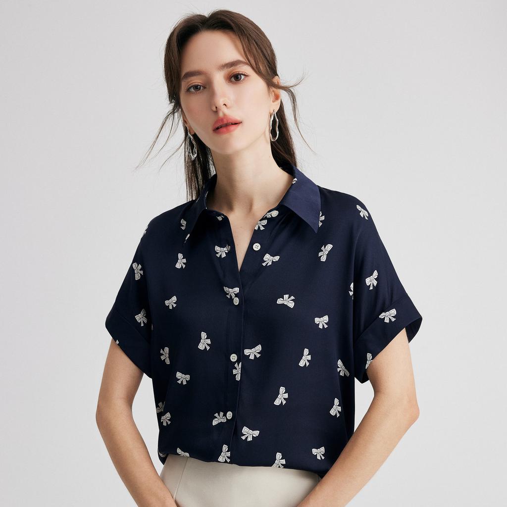 19mm twill jacquard] 26 spring collar versatile daily commuting comfortable mulberry silk shirt for women