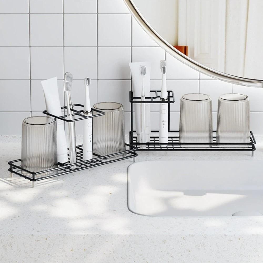 Non-Slip Toothbrush Holder Carbon Steel Electric Toothbrush Stand Toothpaste Shelf Bathroom