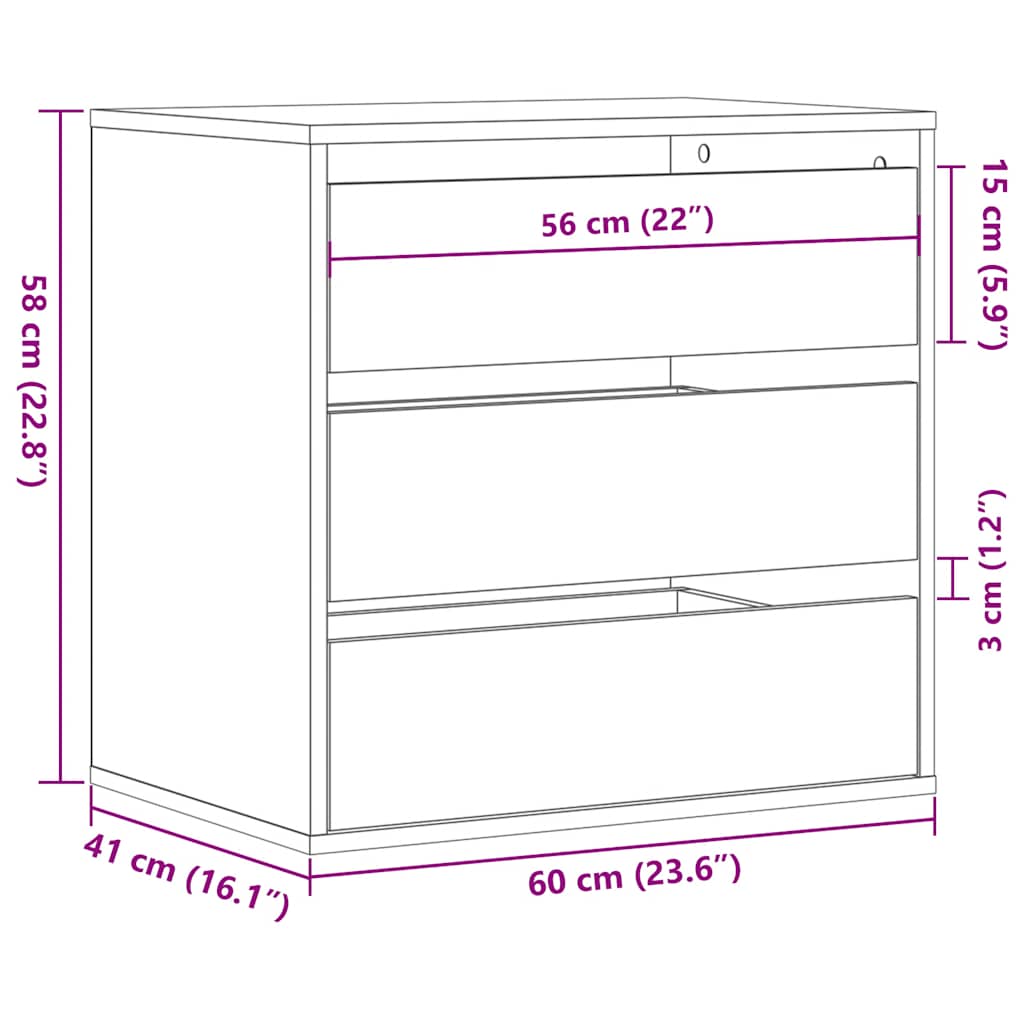 Black Chest of Drawers 60 X 41 X 58 Cm Engineered Wood