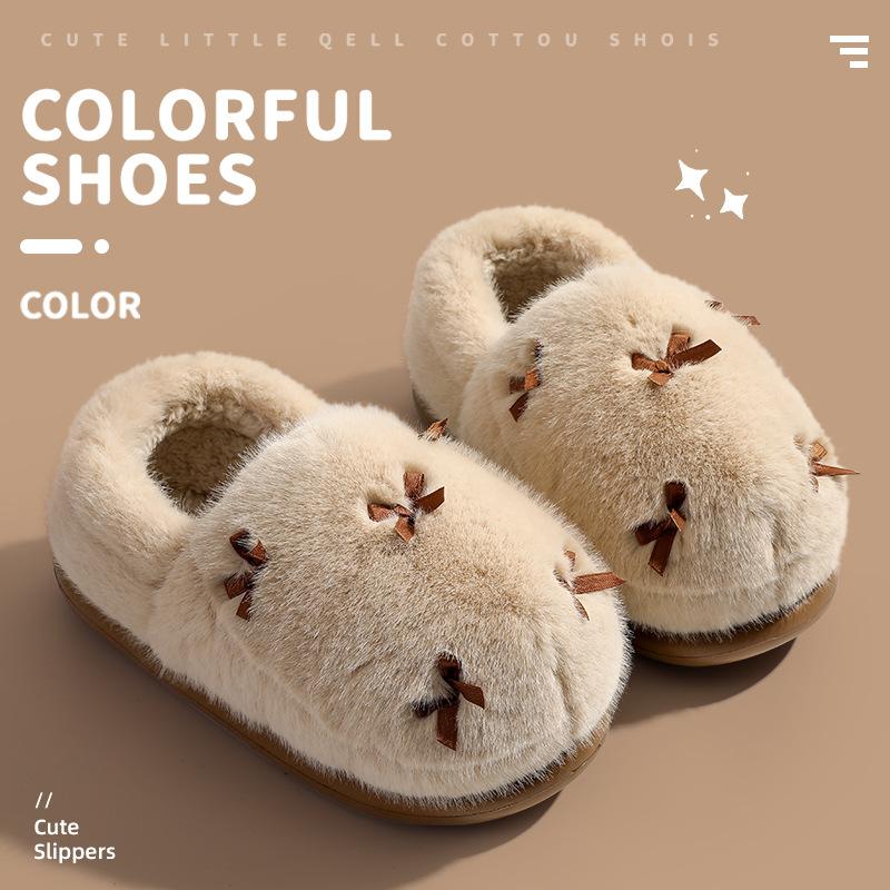 2025 New Fluffy Slippers Winter Indoor Home Heating and Velvet Outer Wear Thick-soled Cotton Slippers Women's