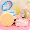 Cute Cookie Shaped Contact Lens Case with Mirror Portable Travel Container Kit Mini Storage Box with Tweezers Bottle Stick