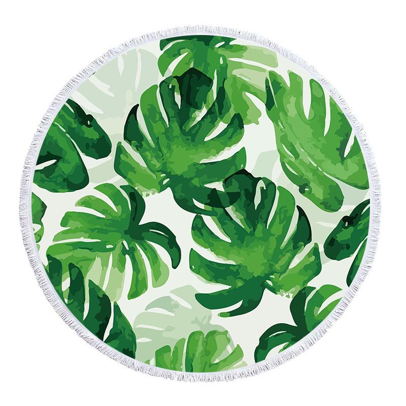Asciugamano da Spiaggia Rotondo con Foglie Tropicali e Fiori in Microfibra per Soggiorno Decorazioni per la Casa Asciugamani da Bagno Stile Boho