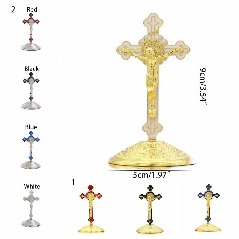 With Stand Zinc Zinc Alloy Cross Ornaments Religious Plated Gold Statue Church Cross Ornaments  Home Decor