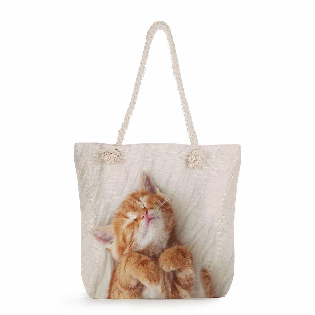 Cat Print Thick Rope Single-shoulder Beach Bag 7266 KTB