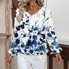 Women's Casual Fashion Ruffle V-Neck Pocket Print Long Sleeve Top