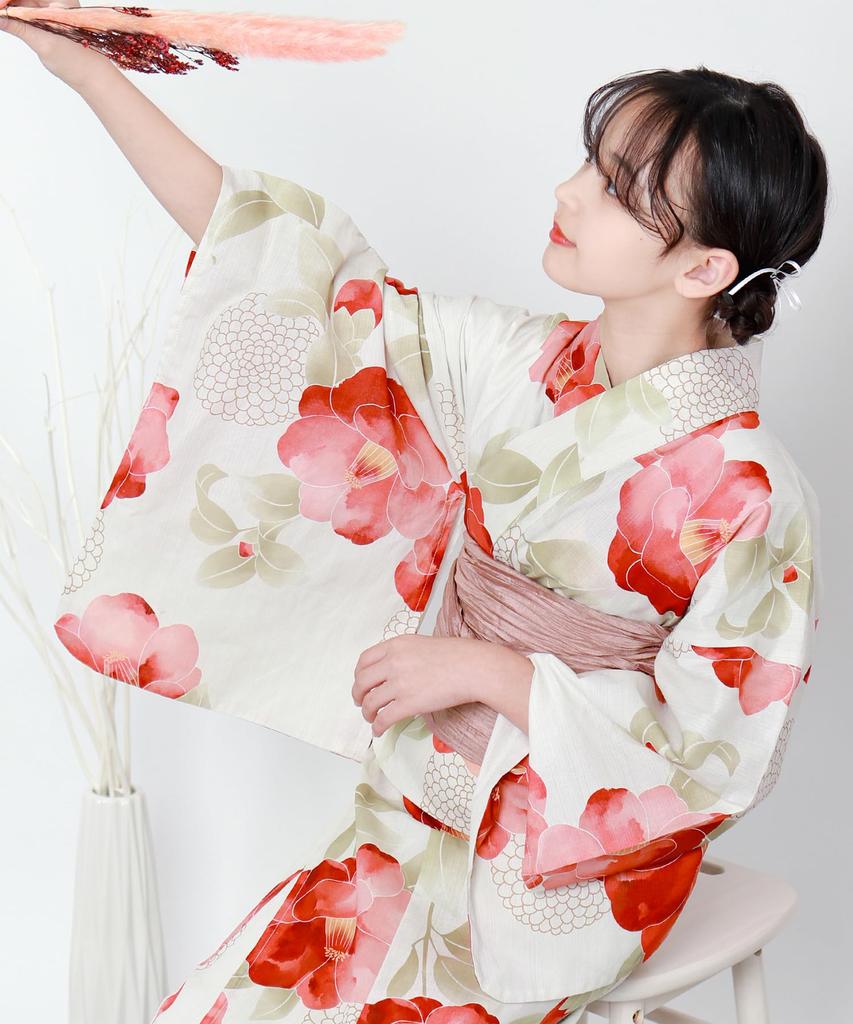 Yukata Two Change 3 Piece Set Heiko Junior Girls First Love [KYOETSU] Set, Yukata, Parts, Girls, Unbleached, Weave, (Yukata, Obi, Geta), (10.