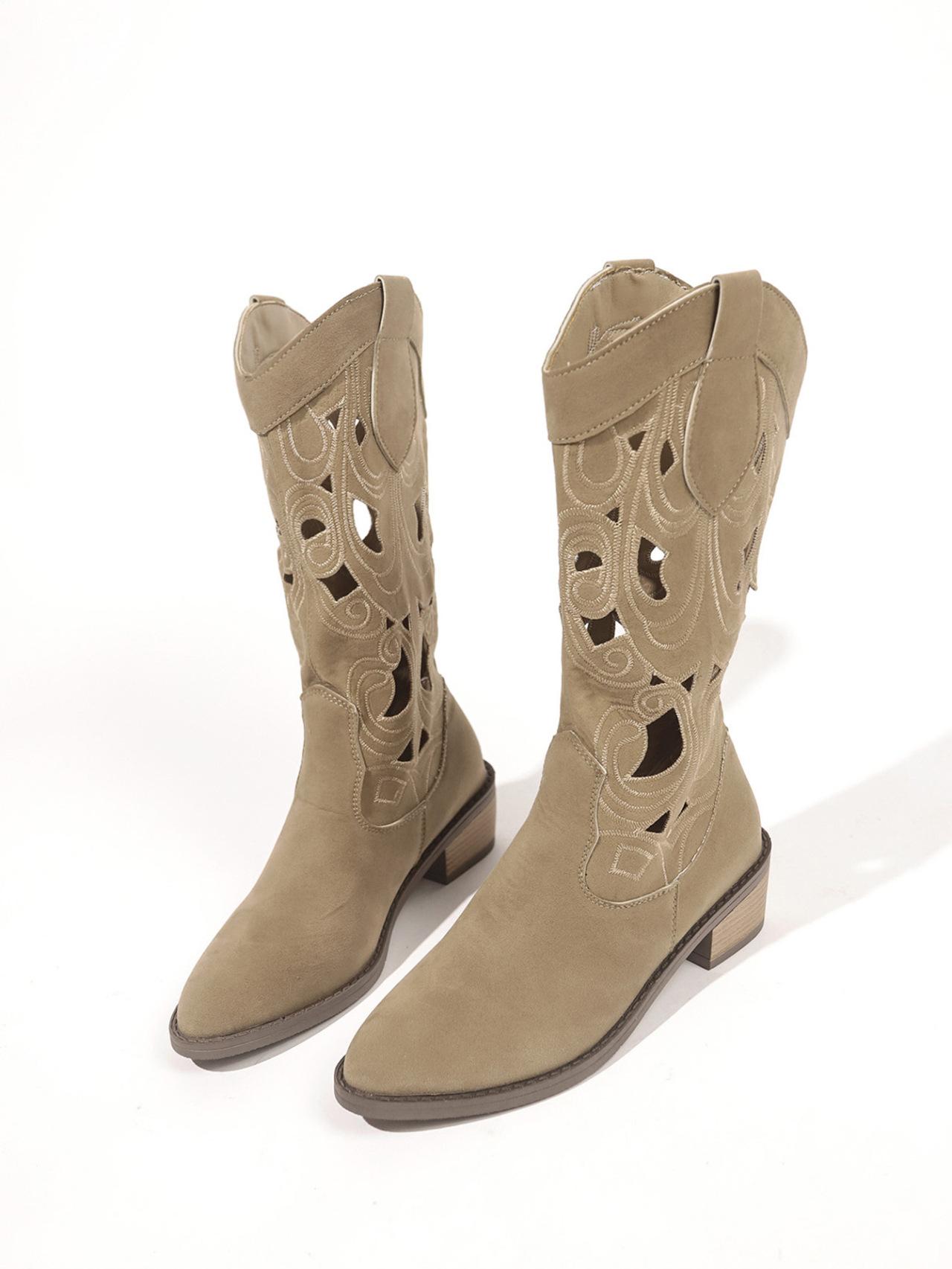 

модные женские новые ретро-национальные ботинки в стиле лоферы с толстой подошвой средней высоты на толстом каблуке в стиле вестерн высокие сапоги 43 хаки