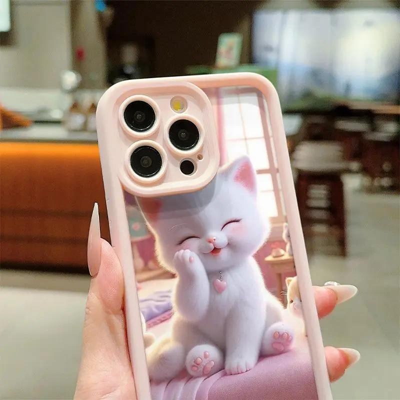 Cute pink cat pattern phone case suitable for iPhone 17 16 15 14 13 12 11 Pro/Max/Plus anti drop and shockproof back cover