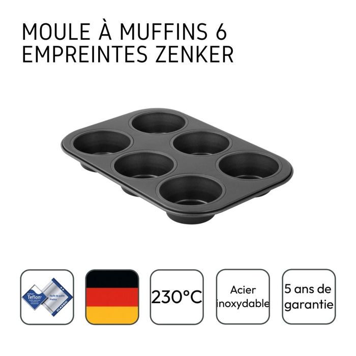 Moule à muffins - Zenker - Black Metallic - 6 empreintes - Acier inoxydable - Antiadhérent