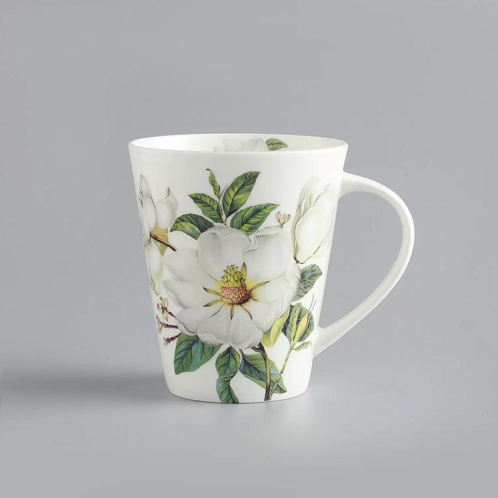 V Style Porcelain Mug 450ml, Fine Bone China Tea Cup Coffee Cup, Camellia Flowers Pattern Coffee Mug for Cappuccino ,ceramic Tea Sets