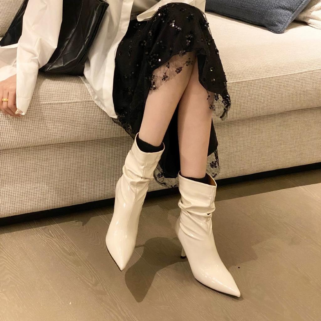 Autumn and Winter New Pointed Thin Heel High Heel Temperament Thin French Fashion Sexy Beauty Internet Celebrity Short Boots