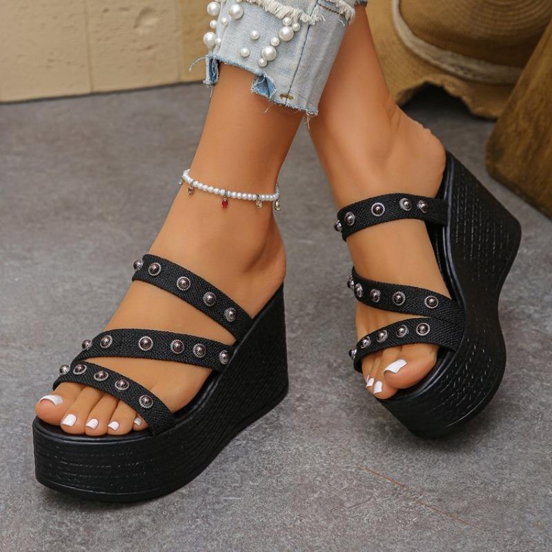 Women Sandals High Heels Shoes Black Platform Sandals Sexy Rivets Thick Heels Shoes for Women 36 чёрный