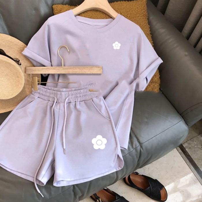 Korean Style Women's Summer Two-Piece Set: Loose Short Sleeve T-Shirt & Casual Sporty Shorts