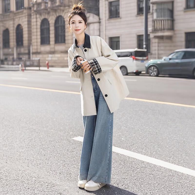 Lyocell Blend Long Sleeve Lapel Trench Coat M