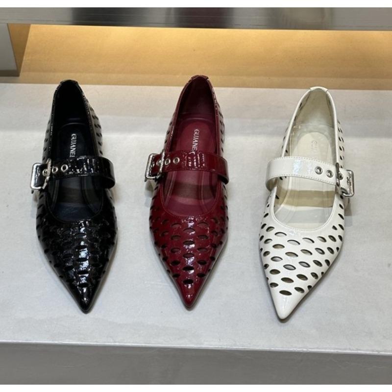 Jaro/Léto Nové Lakované Baleríny pro Ženy Špičaté Mělké Duté Jedno Tlačítko Mary Jane Boty Sandály Zapatos Mujer