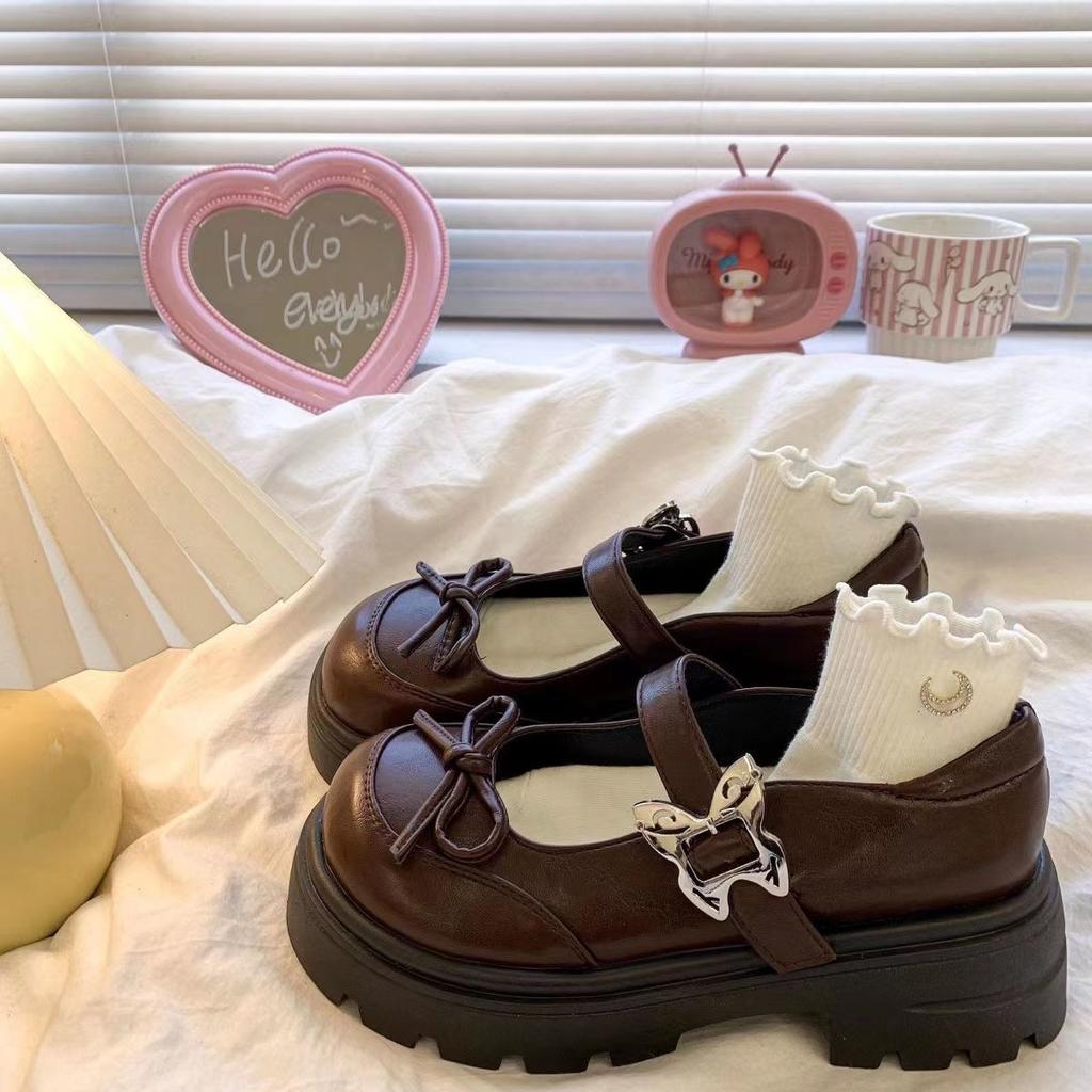 Fashion Bow-Knot Soft Shoes Woman Flats Oxfords Clogs Platform Butterfly Dress Leather Summer New Creepers Mary Janes Butterfly-knot