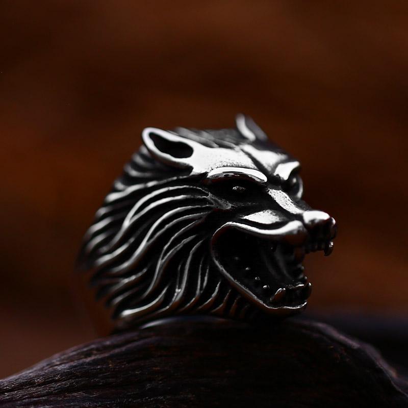 Beier Neues Design Vintage Cool Nordisch Wikinger Wolf Ring Mit Geschäft Hohe Qualität Edelstahl Tier Ring Für Männer Modeschmuck