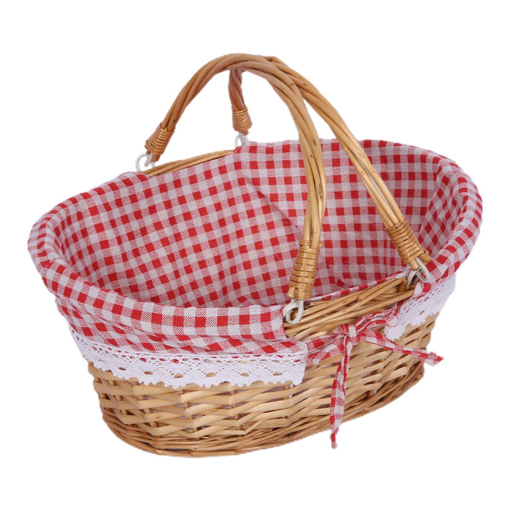 Rattan Woven Basket with Dual Handles Multipurpose Portable Basket for Picnic Festival Activities