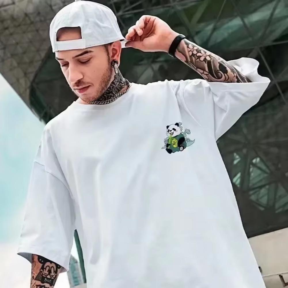 M-8XL Men Oversized T-shirt Korean Casual Loose Style Chinese Style Panda Print T-shirt Suitable for Both Men and Women