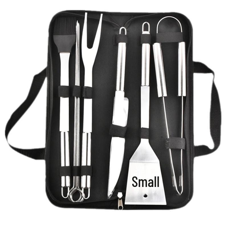 Portable 9-Piece Stainless Steel BBQ Grill Tool Set with Cloth Bag - Includes Fork, Shovel, and Clip for Outdoor Use