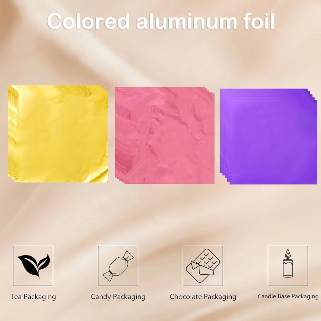 300 Pcs Chocolate Bar Wrappers, 6x6 Inches Candy Bar Wrappers Colored Aluminum Foil Candy Wrapping Paper for Chocolate Bar Packaging Candy Packaging